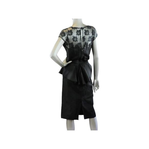 Vintage 1980s Orleon de Paris Black Dress with Floral Lace and Sequins Medium - Picture 4 of 6